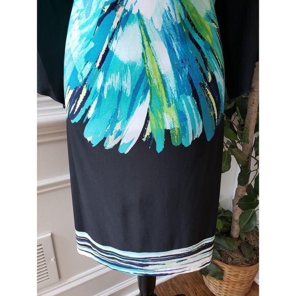 Fenn Wright Manson Shift Dress Women's 14 Multi Floral Stretch Bell Split Sleeve - Picture 12 of 13